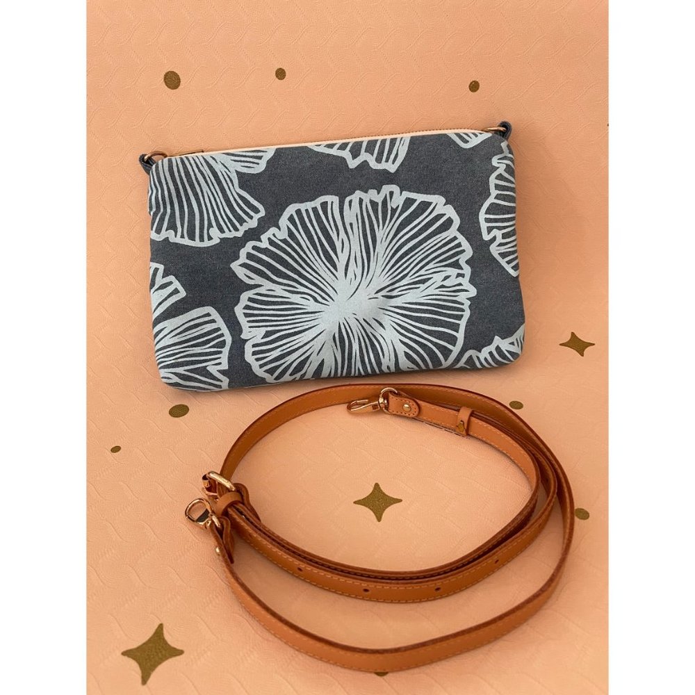 Jana Lam Slim Zipper Cross Body Blue Seaflower on Denim